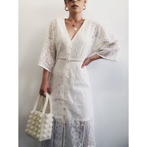 Taj Ivory Lace Button Front Maxi Dress